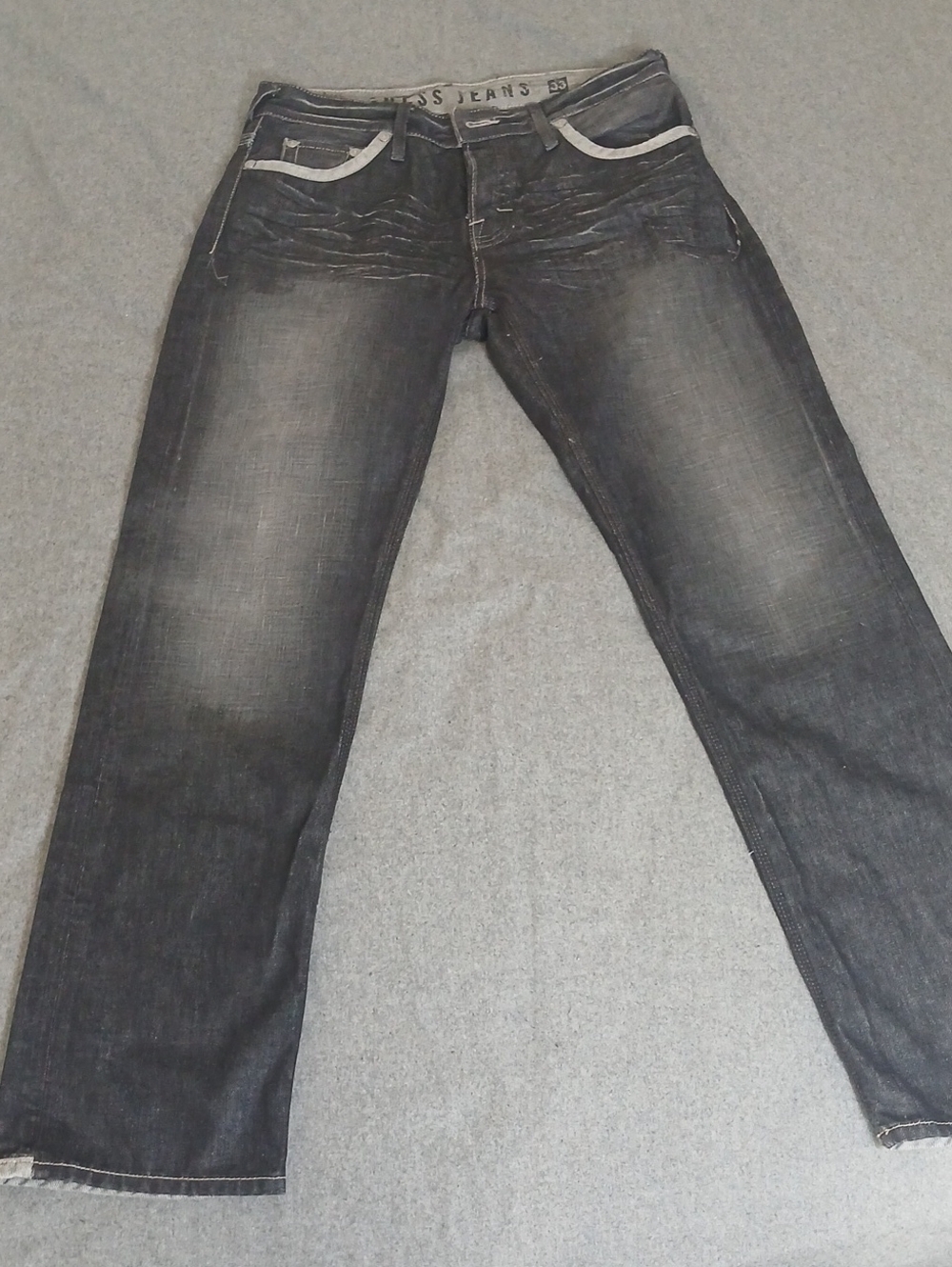 GUESS Men's Straight Jeans in Faded Black with Grey Trim 33x33